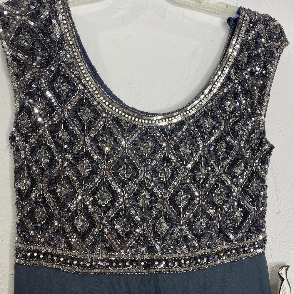 J KARA NWT, women's size 10, silver/grey beaded top, formal maxi dress. - Picture 4 of 8